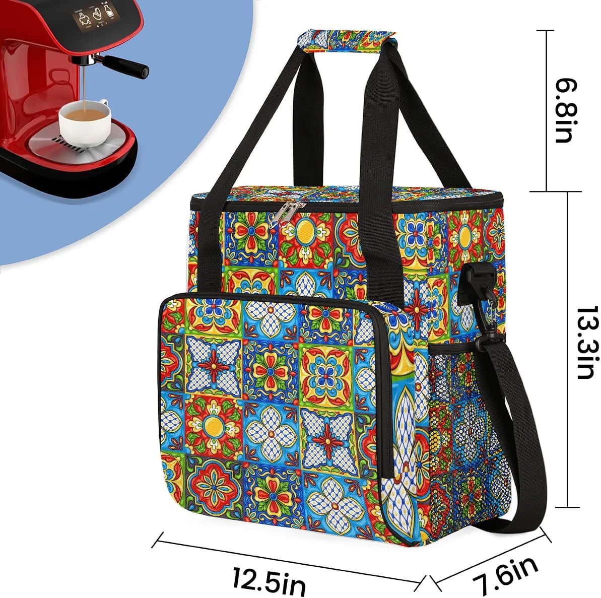 mandala flower vintage Coffee Maker Carring Bag Travel Carrying Storage Tote Bag Compatible with Keurig K-Mini or K-Mini Plus Portable Single Serve Coffee Brewer Case with Pockets for K-cup Pods
