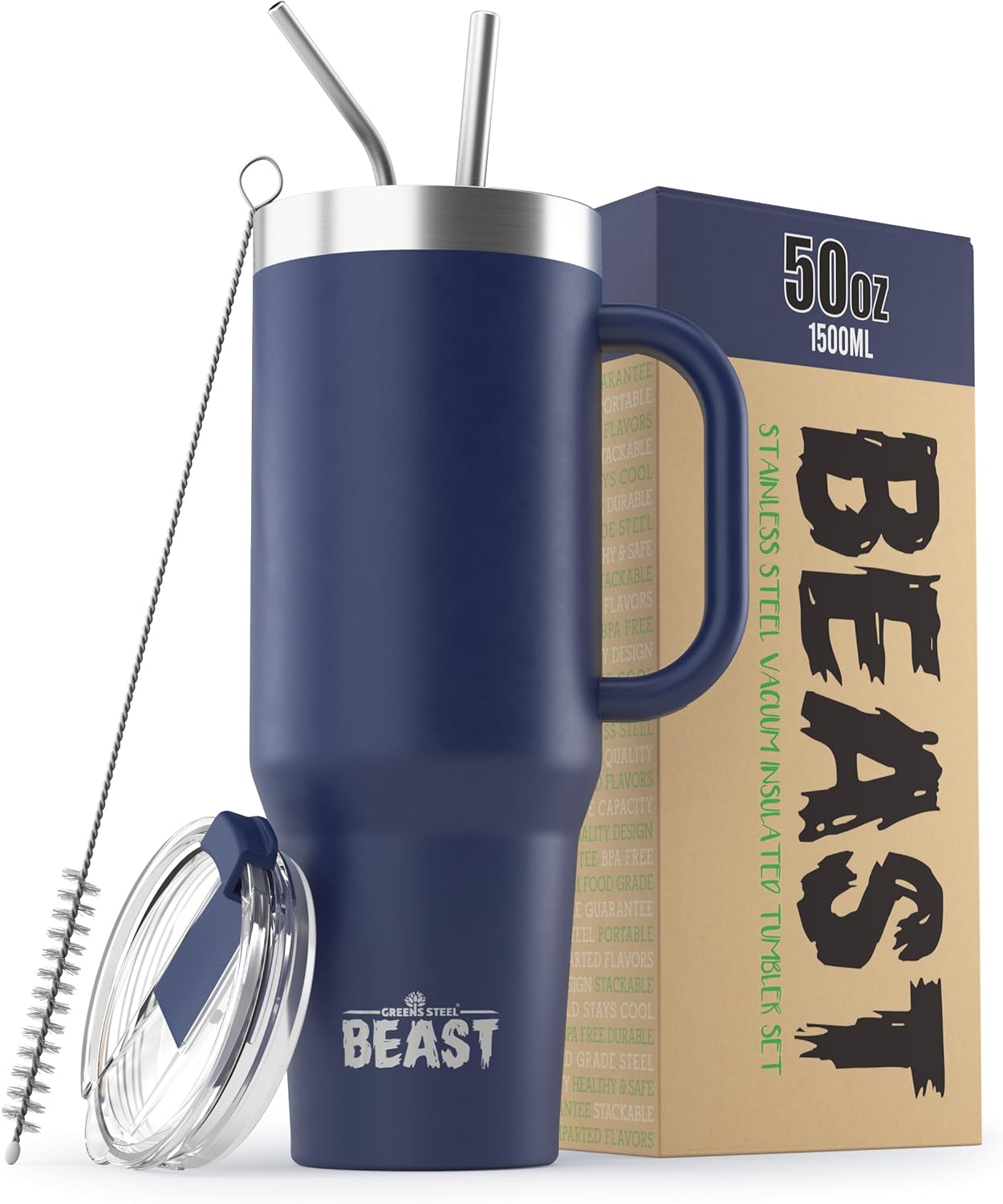 Beast 50 oz Tumbler Stainless Steel Vacuum Insulated Coffee Ice Cup Double Wall Travel Flask (Royal Blue)