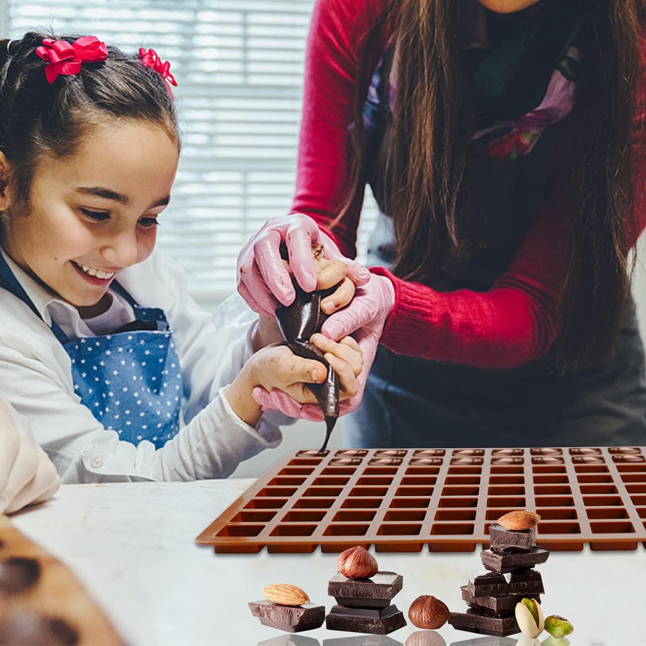 Sakolla Square Chocolate Mold, 80 Cavities Silicone Molds for Chocolate, Caramel, Praline, Ice Cube, Jelly, and Gummy (Coffee）
