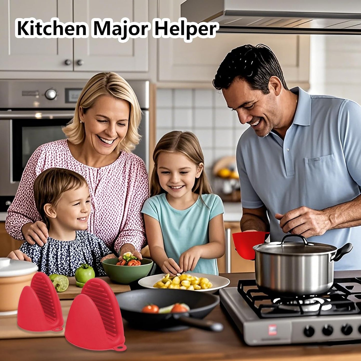 3 Pairs Silicone Oven Mitts Sets Pot Holders Heat Resistant for Kitchen - Small Kitchen Mittens Silicone Rubber Air Fryer Mitts Mini Pot Pinch Grip for Cooking & Baking, Red