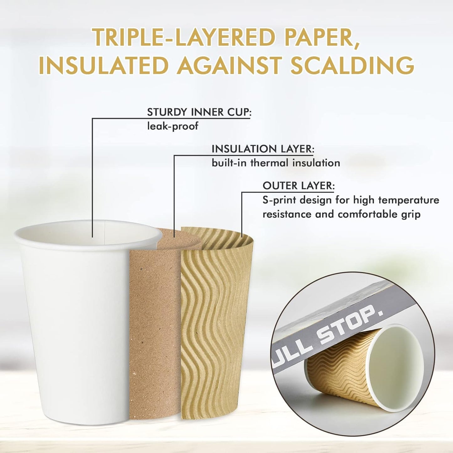 12 OZ Coffee Cups, 80 Count Insulated Ripple Wall Paper Hot Coffee Cups for Hot Beverage