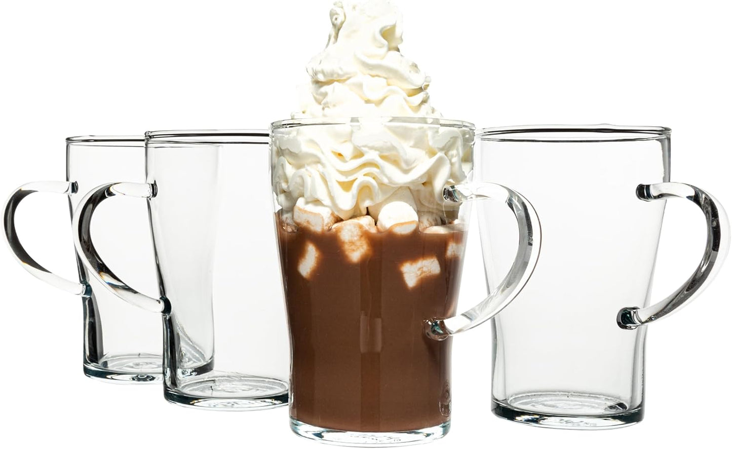 Simax Glassware Clear Glass Coffee Mug Set | Cold, Heat, and Shock Resistant Borosilicate Glass, Microwave and Dishwasher Safe, Includes Four (4) 10 Ounce Cups