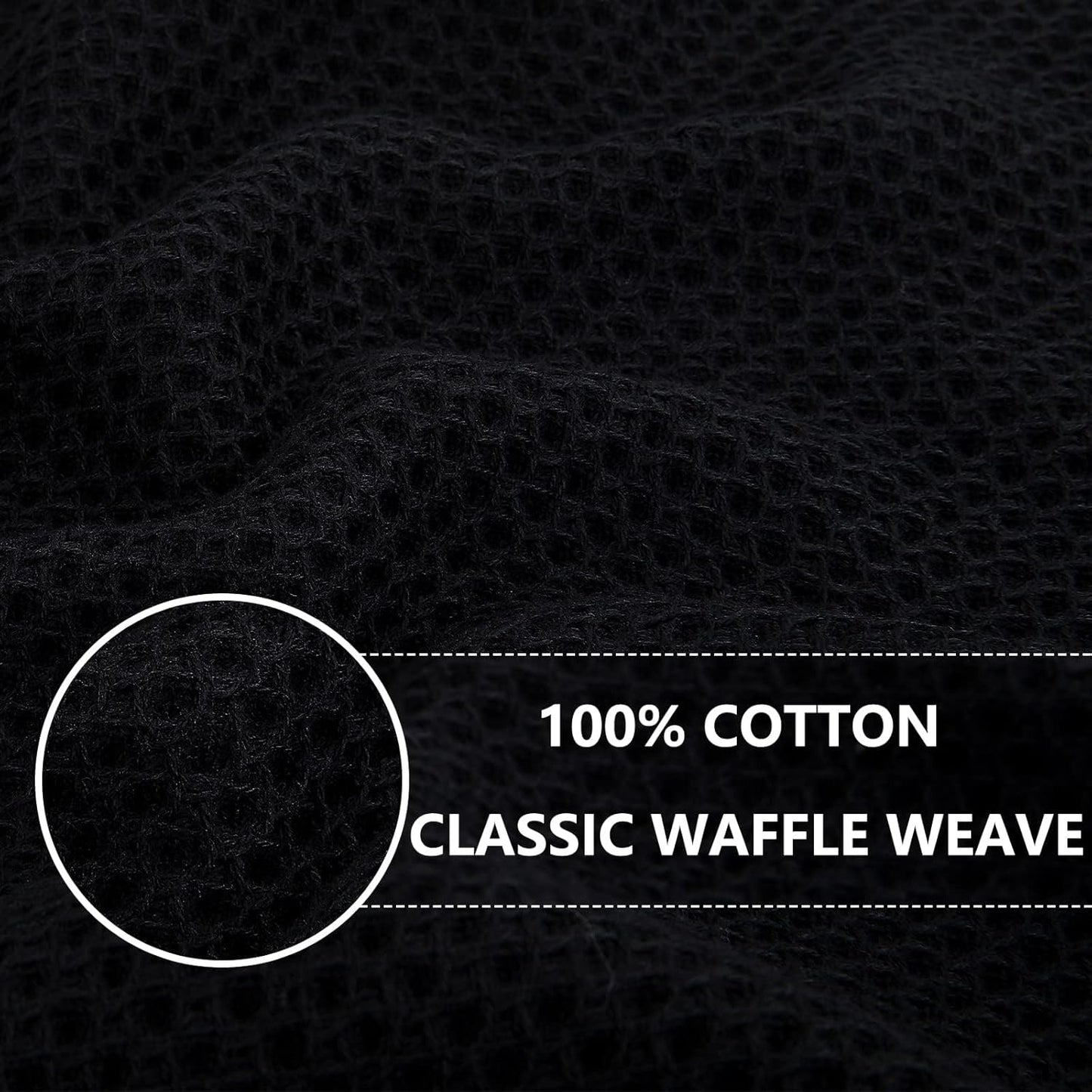 Homaxy 100% Cotton Oversized Waffle Weave Kitchen Dish Towels, Ultra Soft Absorbent Quick Drying Cleaning Towel, 20 x 28 Inches, 6-Pack, Black