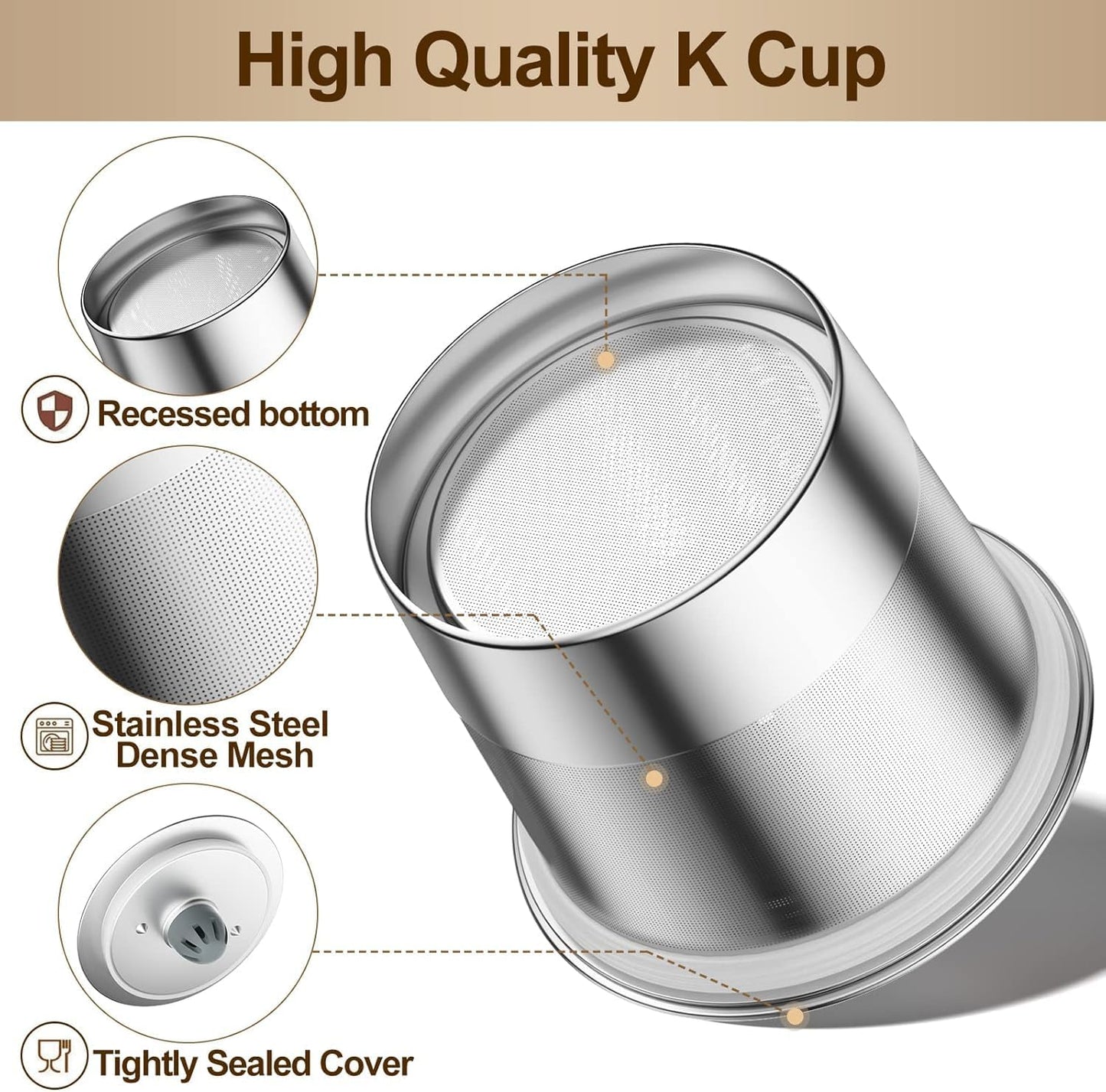 RETHONE K Cup Reusable Coffee Pods, Stainless Steel Reusable K Cups Coffee Filter Compatible for Keurig 1.0 & 2.0 Coffee Makers BPA-Free Refillable Coffee Filters (1 Pack)