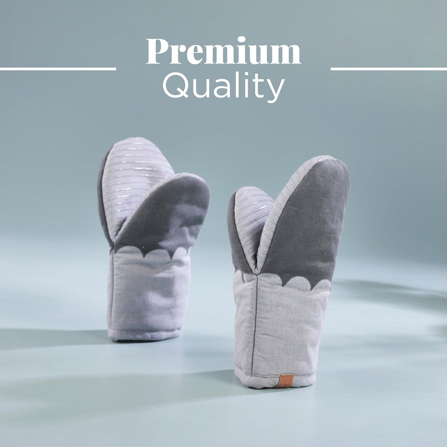 Folkulture Mini Oven Mitts Heat Resistant | (5.75x9) Set of 2 Short Grey Oven Mitts with Hanging Loop | 100% Cotton Oven Gloves or Kitchen Mittens | Small Oven Mitt Set, Grey Scallop Oven Mits