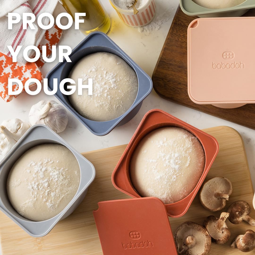 Babadoh Pizza Dough Proofing Silicone Containers with Lids | Pizza Making Accessories | Set of 3 | Multi Spice (1 Sesame, 1 Scallop, 1 Nduja) | Original Size (make 12" Pizzas)