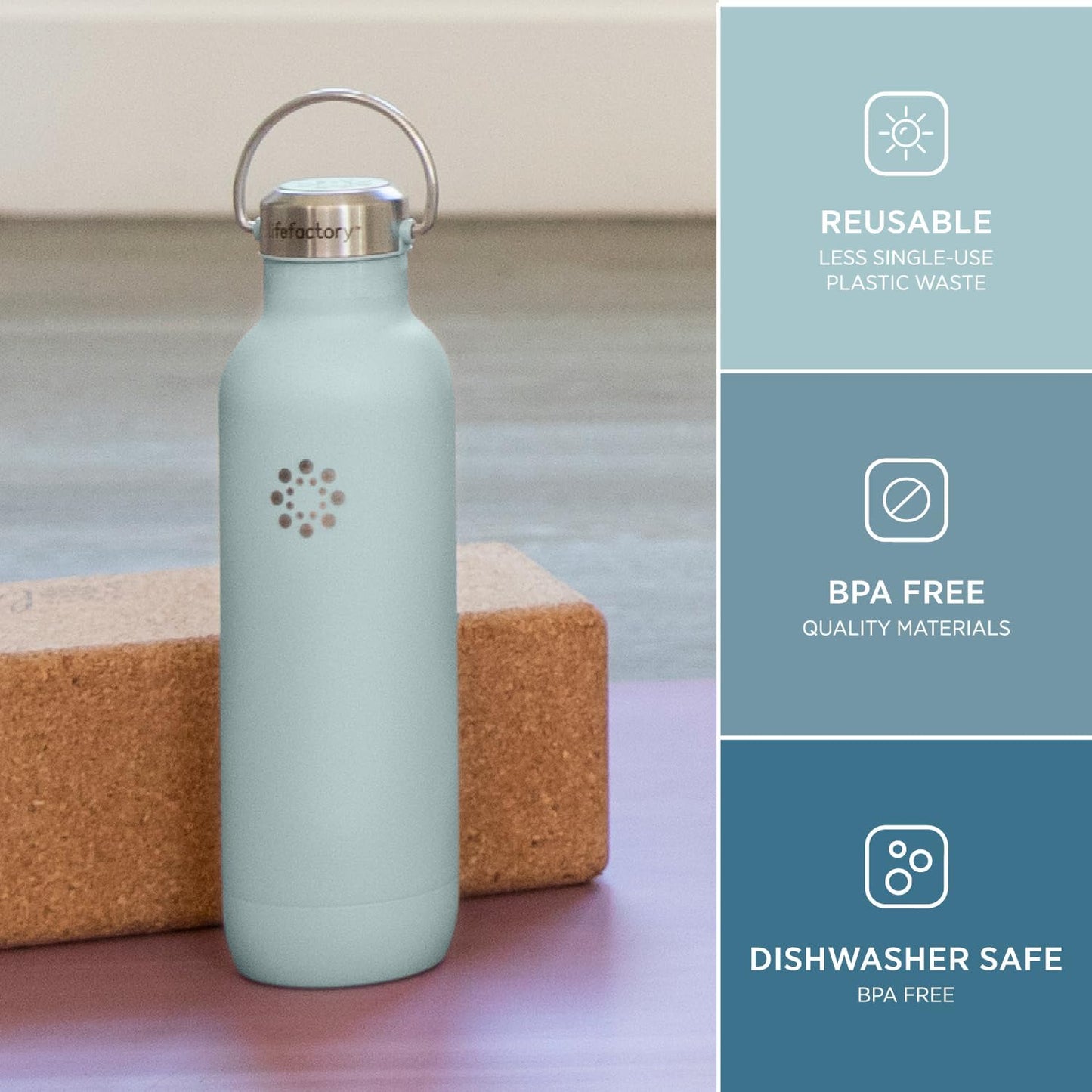 Lifefactory 24-Ounce Stainless Steel Vacuum-Insulated Sport Bottle, Mint