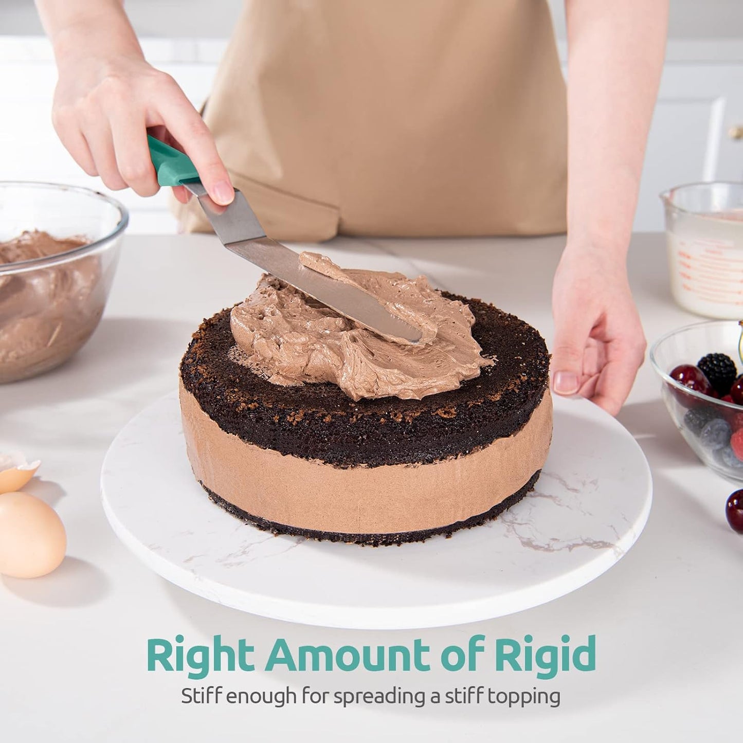 Icing Spatula, U-Taste Offset Spatula Set with 6", 8", 10" Blade, 18/0 Stainless Steel with PP Plastic Handle Angled Cake Decorating Frosting Spatula Set of 3 (Teal/Aqua Sky)