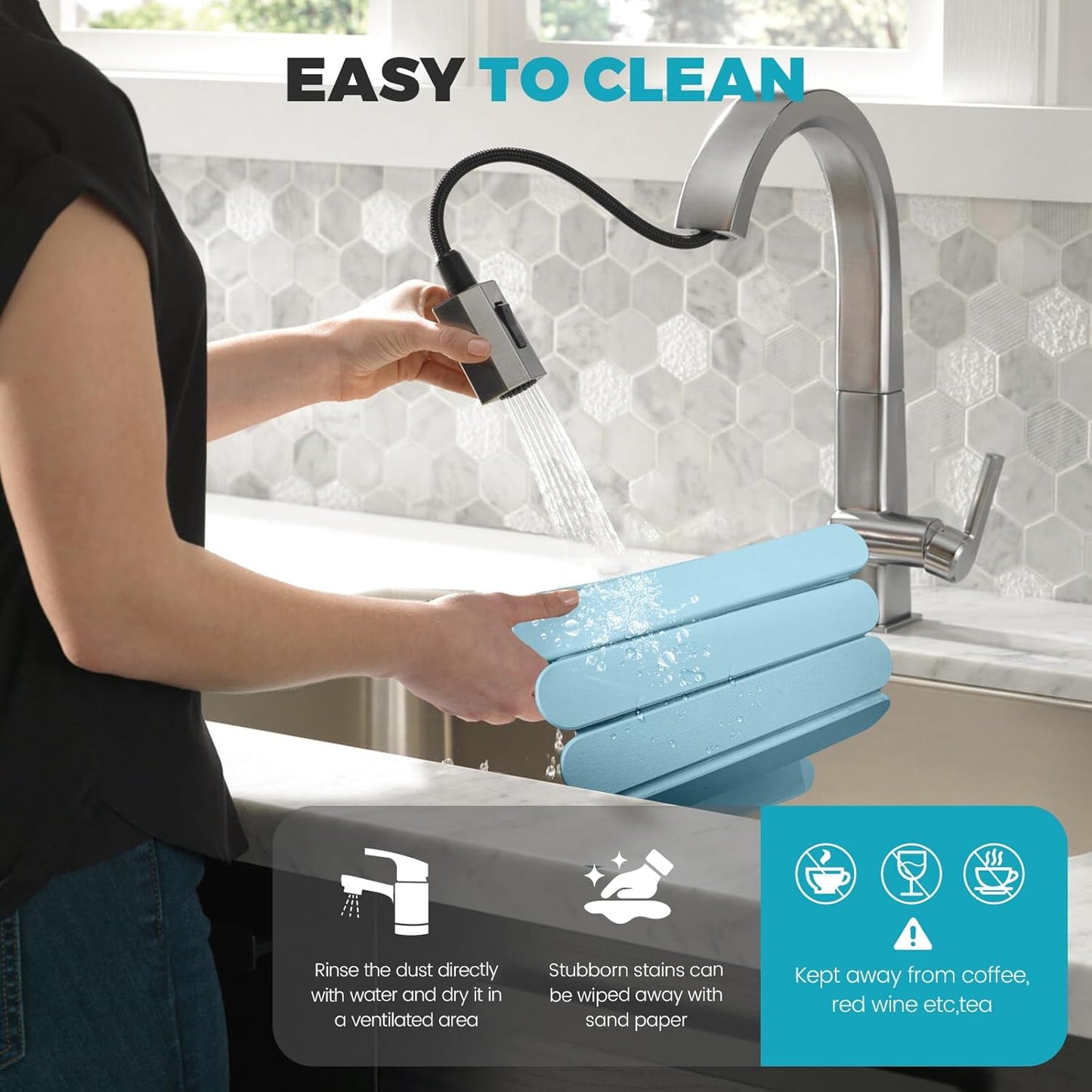 Extral Large Quick Dry Stone Drying Mat for Kitchen Counter,28"(L)x16"(W) Collapsible Eco-Friendly Absorbent Diatomaceous Earth Mat for Dishes Cups,Dish Drying Mats (Blue-Ellipse, 28x16 inch)