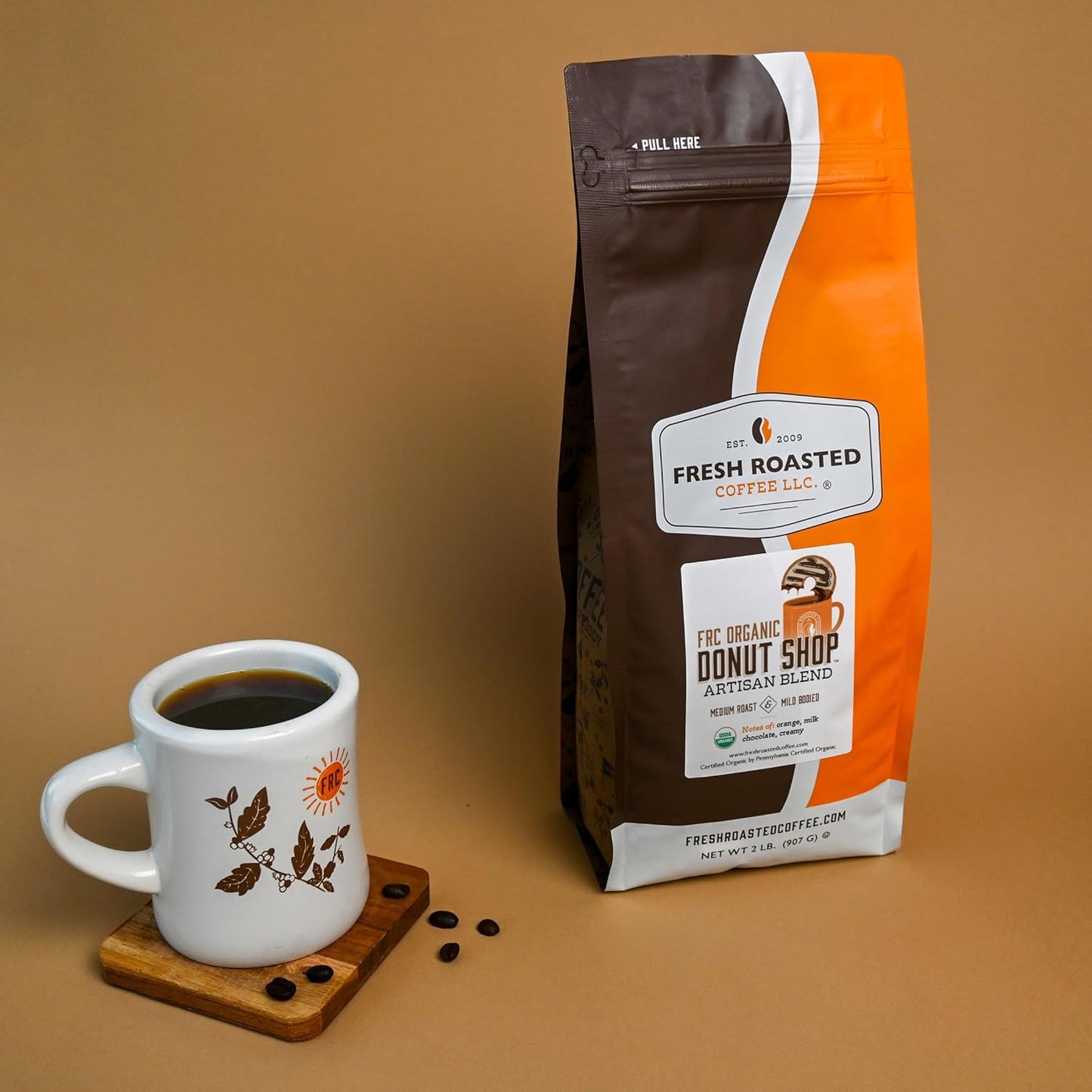 Fresh Roasted Coffee, Organic Donut Shop | USDA Organic, Kosher | Medium Roast 2 lb (32 oz) Ground