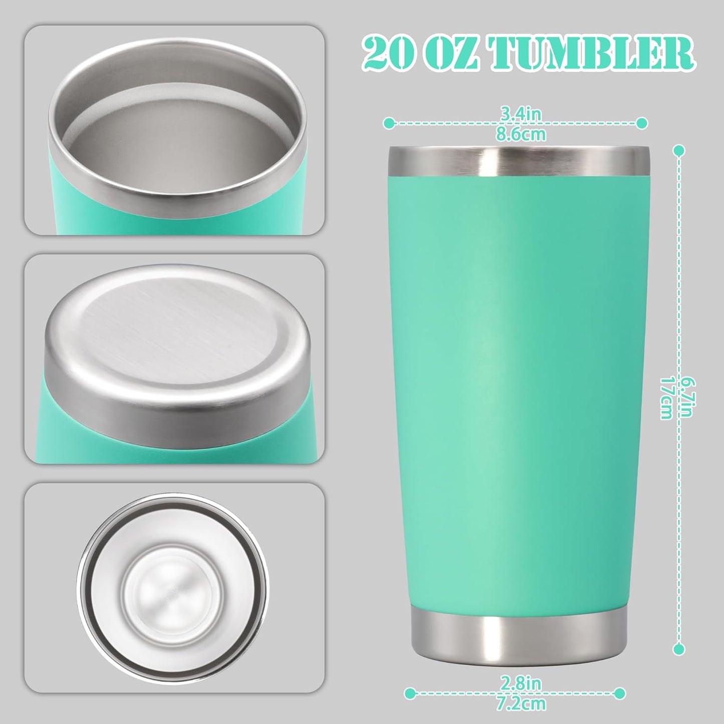 20 oz Tumbler with lid Double Wall Vacuum Insulated Tumblers Stainless Steel Coffee Mug Travel Coffee Tumbler Powder Coated Tumbler Cup Keep Hot&Cold - (Light Blue 12 Pack)