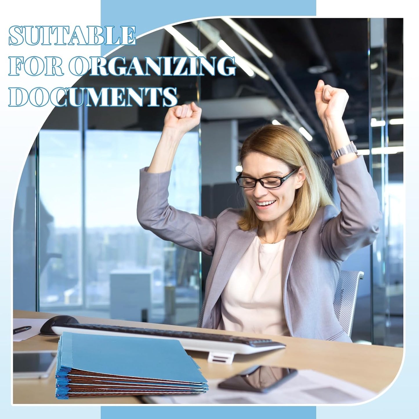 24 Pcs Classification Folders Letter Size, Back to School Supply for Teacher, Student, 3 Dividers Pressboard File Folder Bulk with 2 Fasteners, 3.5 Inch Expanding File Organizer (Blue)