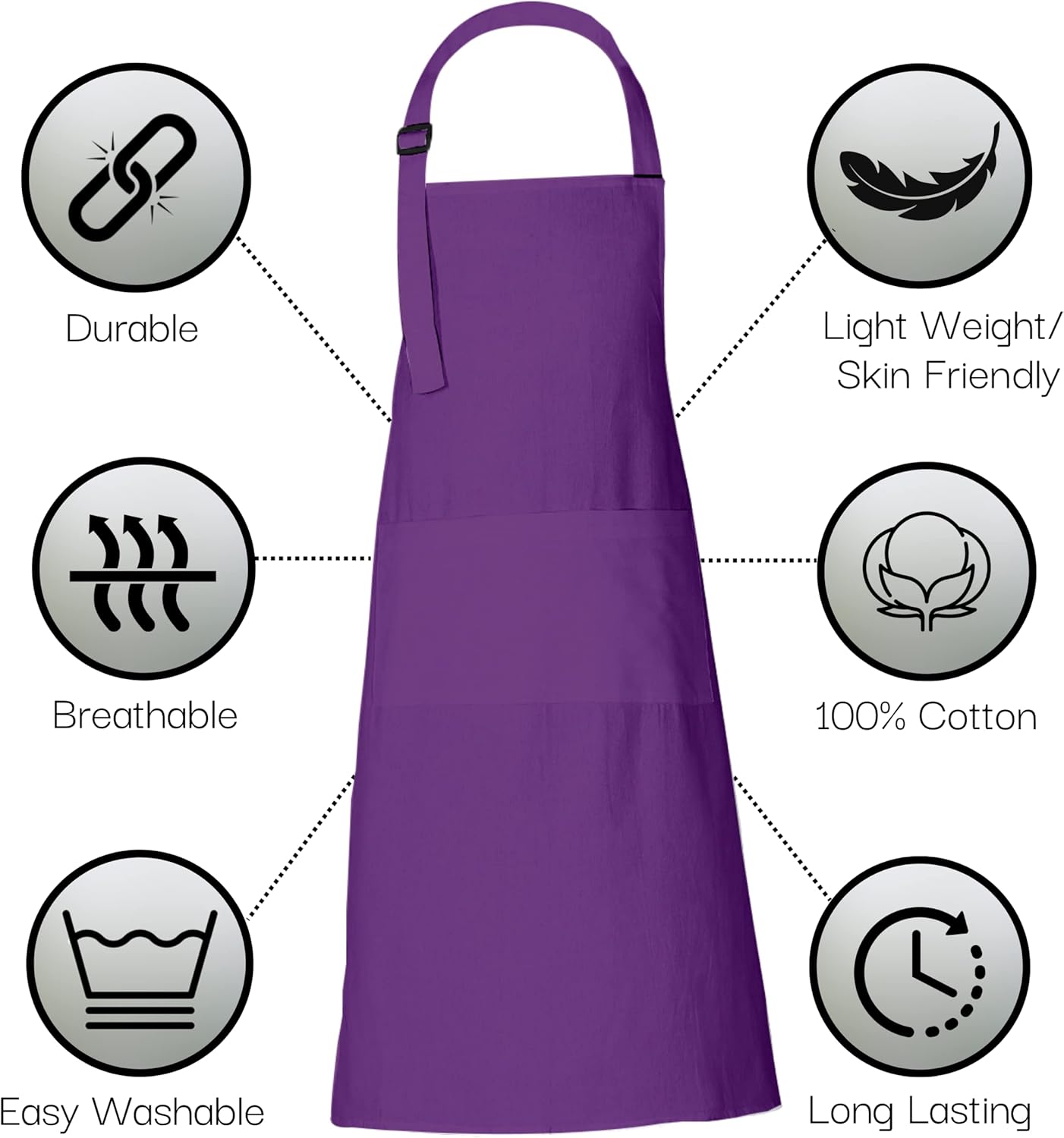 RAJRANG 100% Cotton Cooking Apron with 3 Pockets Kitchen Chef BBQ Adjustable Bib Aprons for Women Men