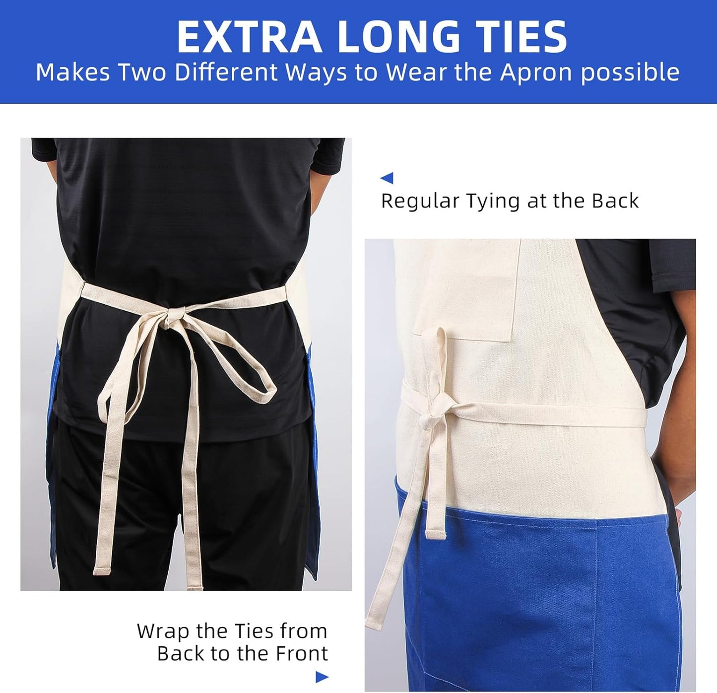 Chef Apron Unisex Two-Tone Professional Kitchen Bib Apron with 2 Pockets Cooking, Grilling, and Baking Gift