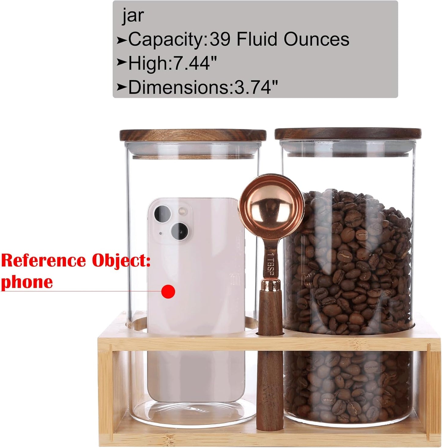 KKC HOME ACCENTS Coffee Beans Storage Canisters with Airtight Lids,Glass Storage Jars for Grinder Coffee,Loose Tea,Matcha,Nuts