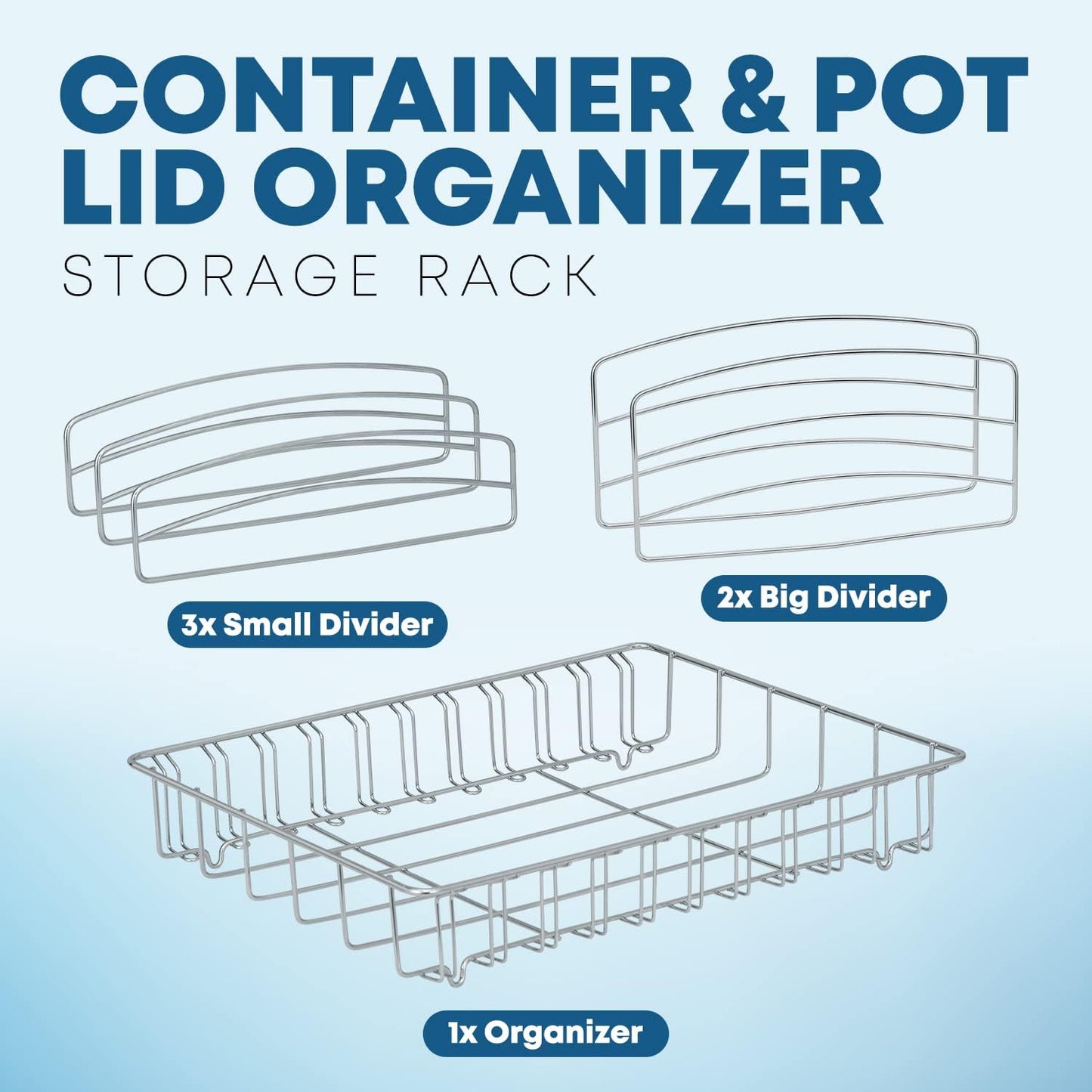 Food Container Lid Organizer - Lid Storage Holder, Large, Chrome