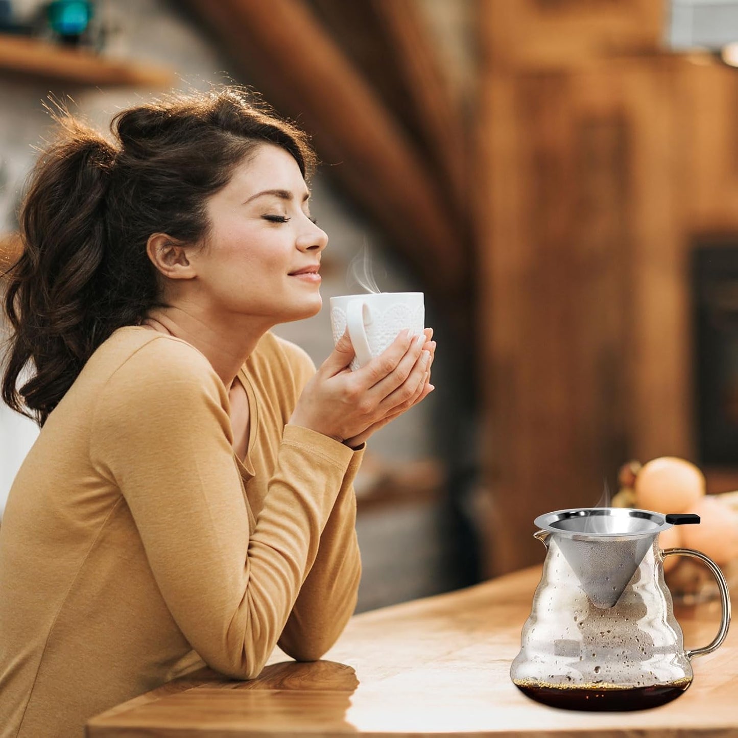 Pour Over Coffee Dripper-Stainless Steel Coffee Filter,Reusable Drip Cone Coffee Filter Portable Pour for 1-4 Cup (Without base, L)