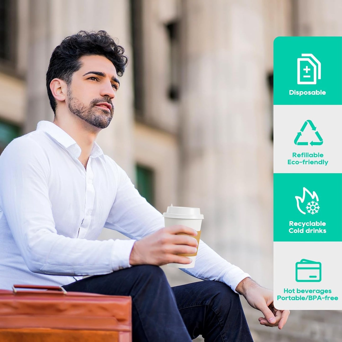 [100 Pack] 12 oz Paper Coffee Cups, Disposable Paper Coffee Cup with Lids, Sleeves, and Stirrers, Hot/Cold Beverage Drinking Cup for Water, Juice or Tea, Suitable for Home, Shops and Cafes