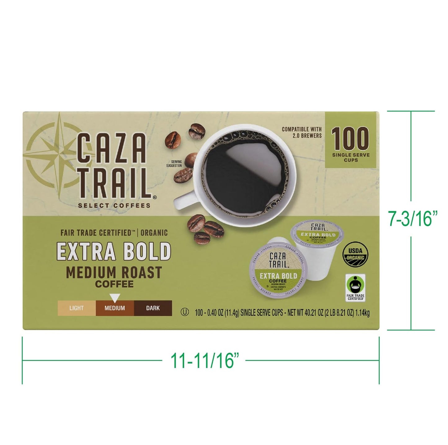 Caza Trail Coffee, Organic Extra Bold Medium Roast, 100 Single Serve Cups
