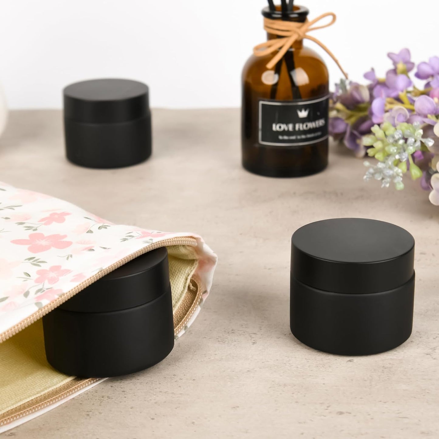 Glass Jars with Lids,Eco-Friendly Cosmetic Containers with Airtight Black Lids & Liners, Multi-Color Options for Cream, Lotion, Body Butter, DIY Skincare Travel Jars (Frosted Black, 2oz)