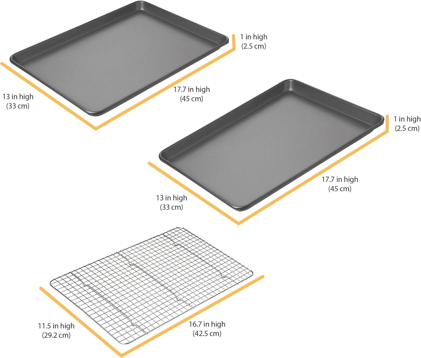 Chicago Metallic Professional Non-Stick Cookie and Jelly-Roll Pan Set with Cooling Rack, 17 by 12.25 Inches
