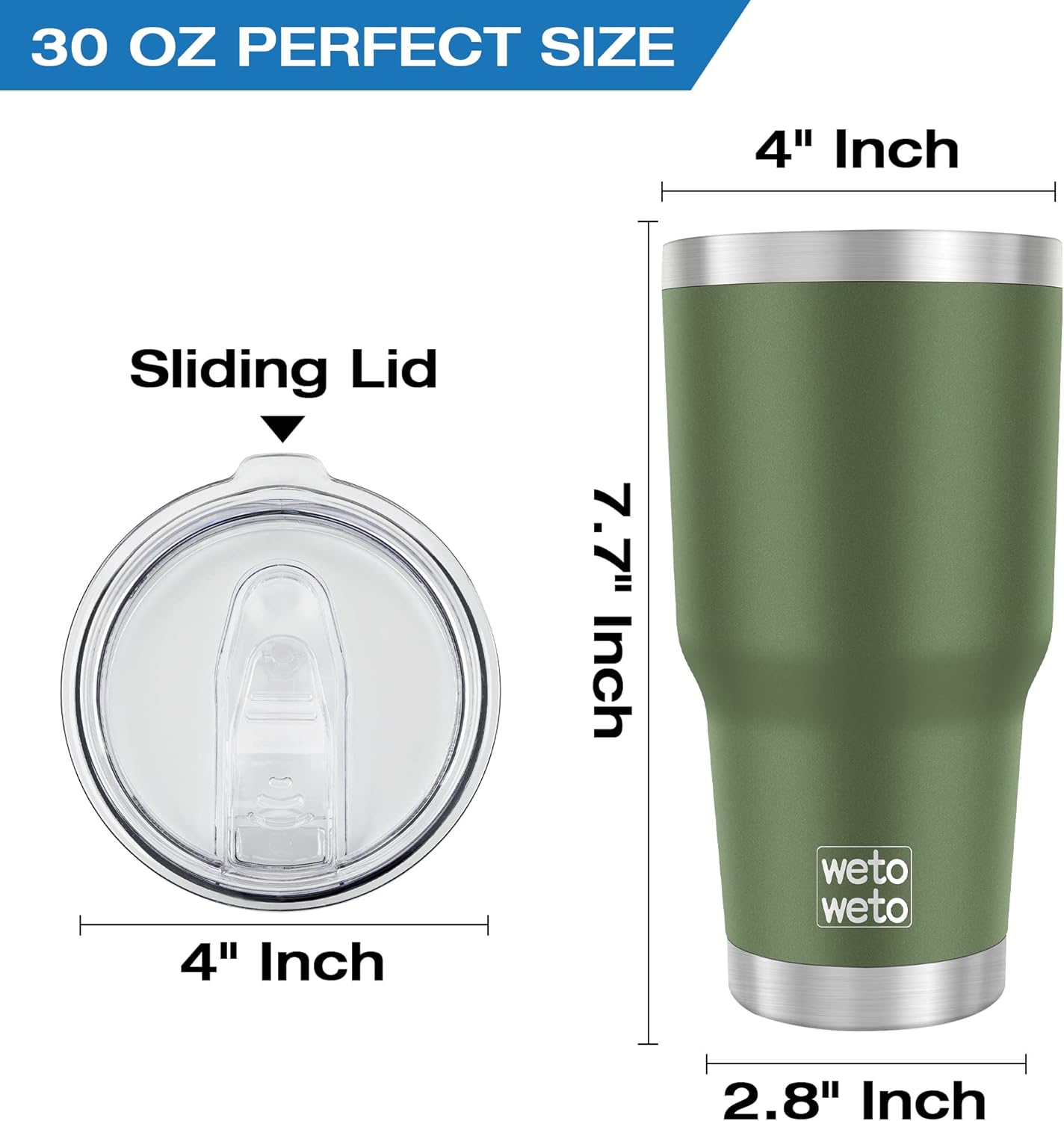 WETOWETO 30oz Tumbler, Stainless Steel Vacuum Insulated Water Coffee Tumbler Cup, Double Wall Powder Coated Spill-Proof Travel Mug Thermal Cup for Home Outdoor (Army Green, 1 Pack)