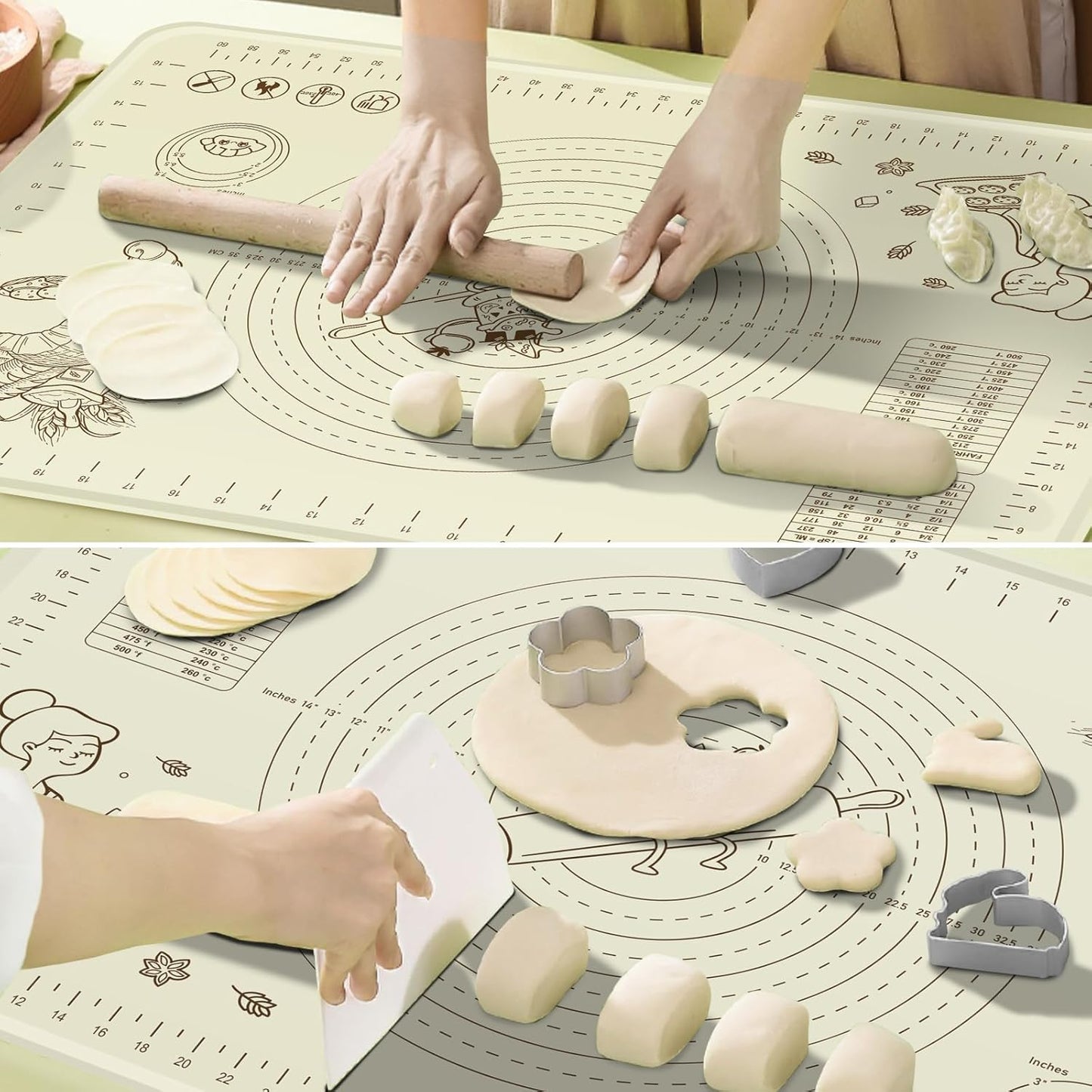 Silicone Baking Mat 32" x 24", Extra Thick Silicone Pastry Mat with Measurements and Edge Heightening, Non-stick Food Grade Dough Rolling Matfor for Pastry, Bread, Cookies, Pizza, Fondant, Pasta