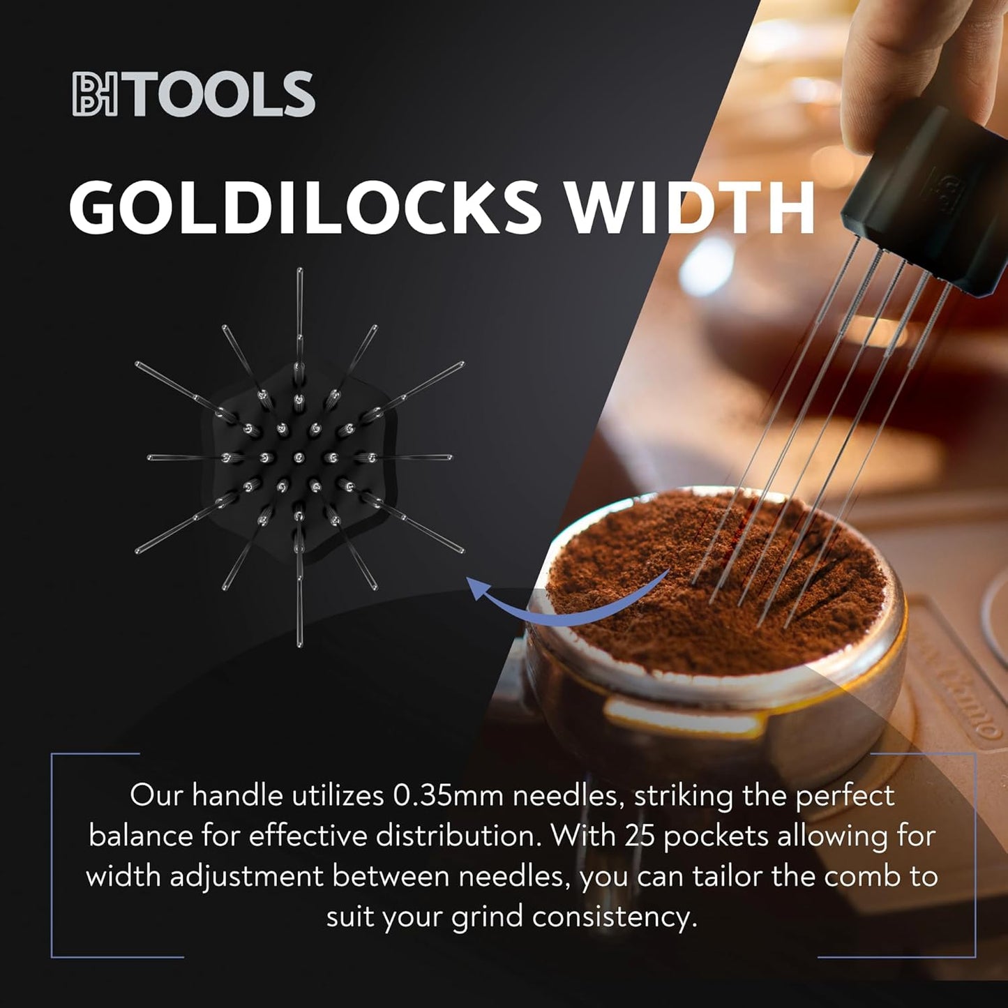 Barista Hustle WDT Espresso Distribution Tool, Coffee Distributor for Barista, 25 Needle Comb with Black Silicone Handle, 501 Stainless Steel for Precise Coffee Distribution, 30 Needles Included