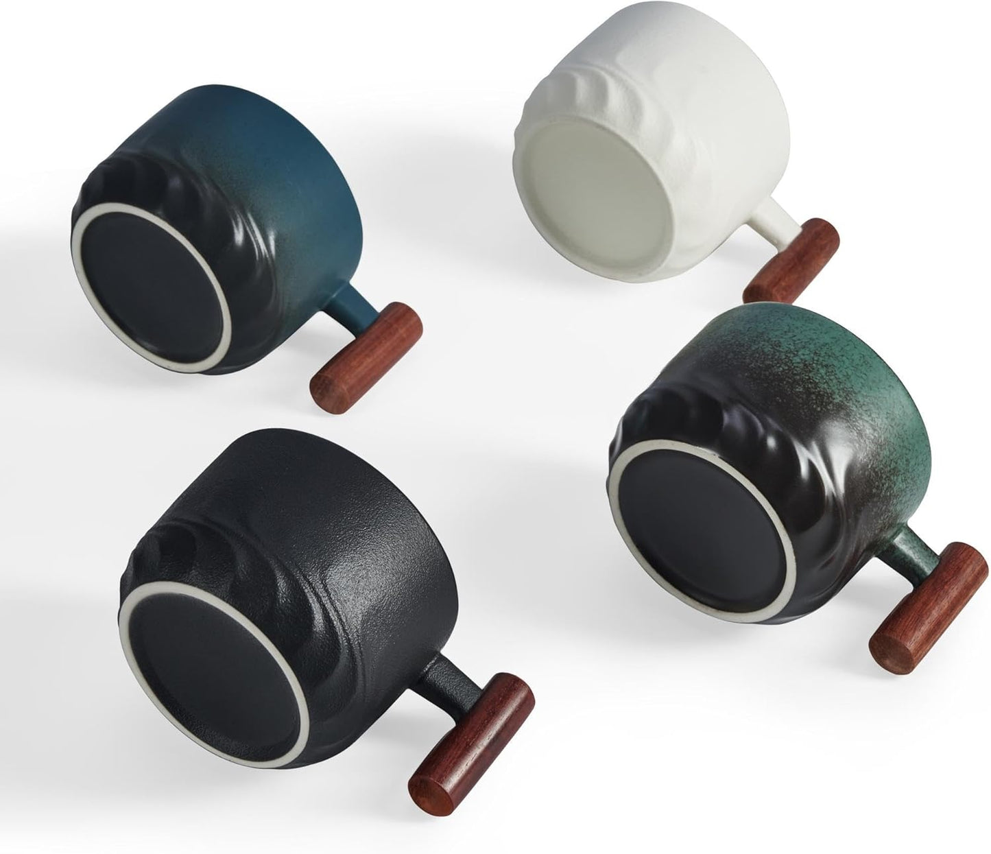 2.5oz Ceramic Espresso Cups with Wooden Handle, Small Coffee Cups Double Shot Espresso Cups Set of 4