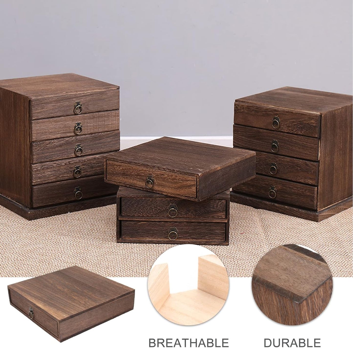 Zerodeko Wooden Tea Box Drawer, Vintage Tea Storage Box Holder, Coffee Sugar Bag Container for Home Office Packet Accessories