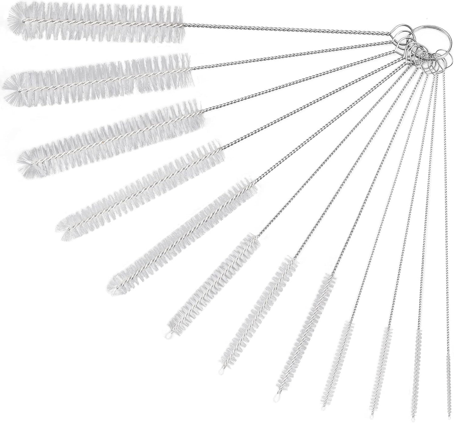 Straw Cleaner Brushes Sets, 12 Pieces 8.2 Inch Botthle Cleaning Brush and Nylon Tube Brush Brush Kit for Sippy Cup, Tumbler, Water Bottle, Drinking Straw (White)