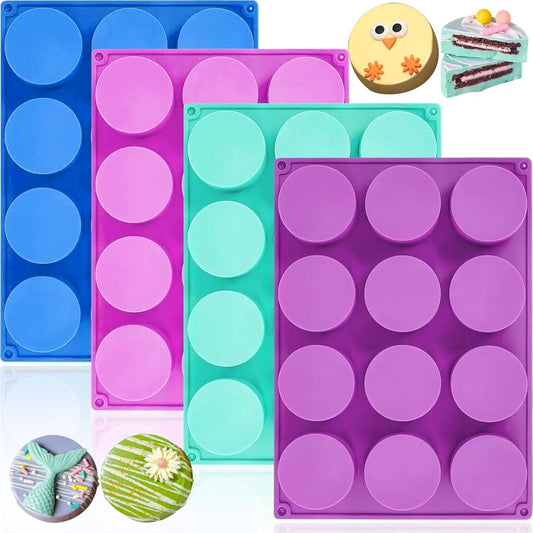 HKNMTT Silicone Round Cookie Mold, 4 PCS Candy Chocolate Moulds, 12-Cavity Cylinder Non-Stick Food Grade BPA Free Moulds for Making Handmade Soap Mini Cake Jelly Brownie Pudding Jello