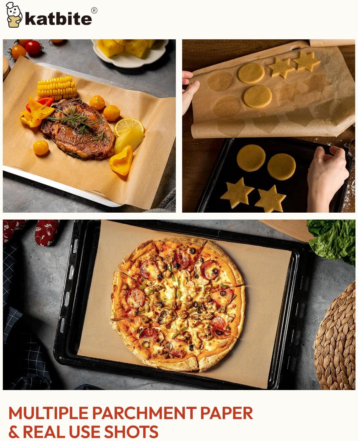 Katbite Unbleached Parchment Paper Baking Sheets, 120Pcs 12x16 Inch Precut Parchment Paper for Baking, Heavy Duty & Non-stick, Half Sheet Paper for Baking, Cooking, Steaming, Oven Paper