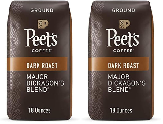 Peet's Coffee, Dark Roast Ground Coffee - Major Dickason's Blend 36 Ounces (2 Bags of 18 Ounces)