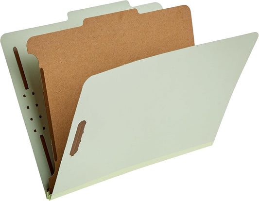 Amazon Basics Classification Folder- 100% Recycled, 1 Divider, 2-Inch Embedded, 12.05 x 10.47 inch (Letter), Light Green, 10-Pack
