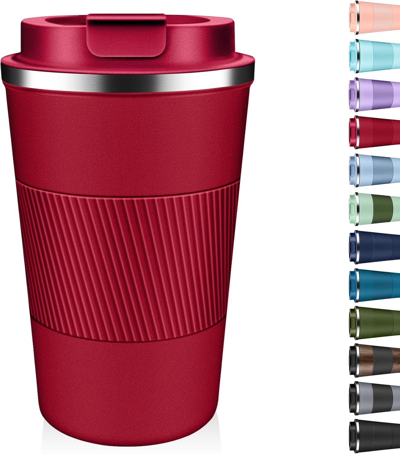 Insulated Coffee Tumbler 12 oz, Stainless Steel Coffee Mug with Lids, Travel Coffee Mug Leak Proof, Double Wall Vacuum Insulated Reusable Coffee Cup, Keep Drinks Hot and Cold (Red, 12 Ounces)