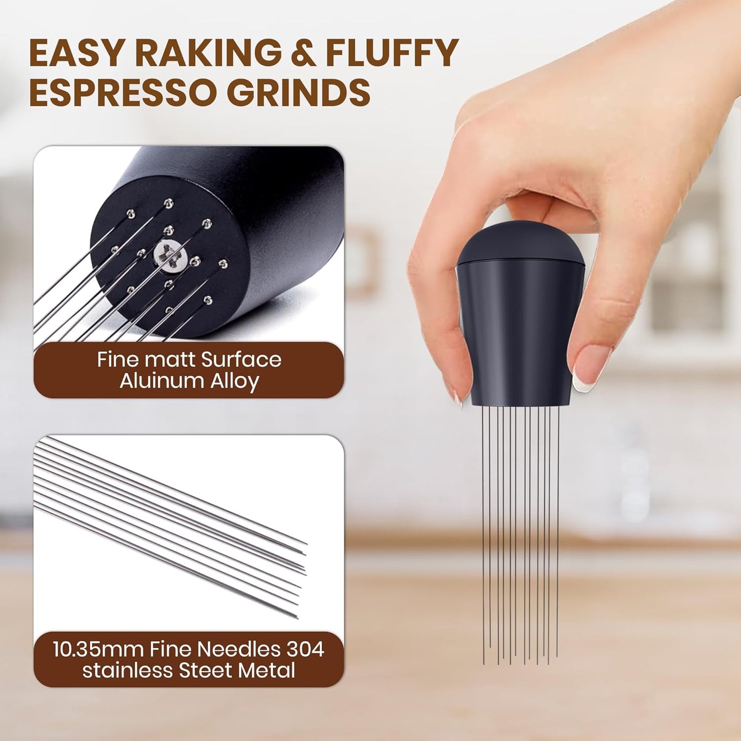 Espresso Accessories Kit – WDT Distribution Tool & 58mm Espresso Dosing Funnel for Baristas – 0.35mm Needle Stirrer with Extra Replaceable Needles, Handle & Storage Pouch