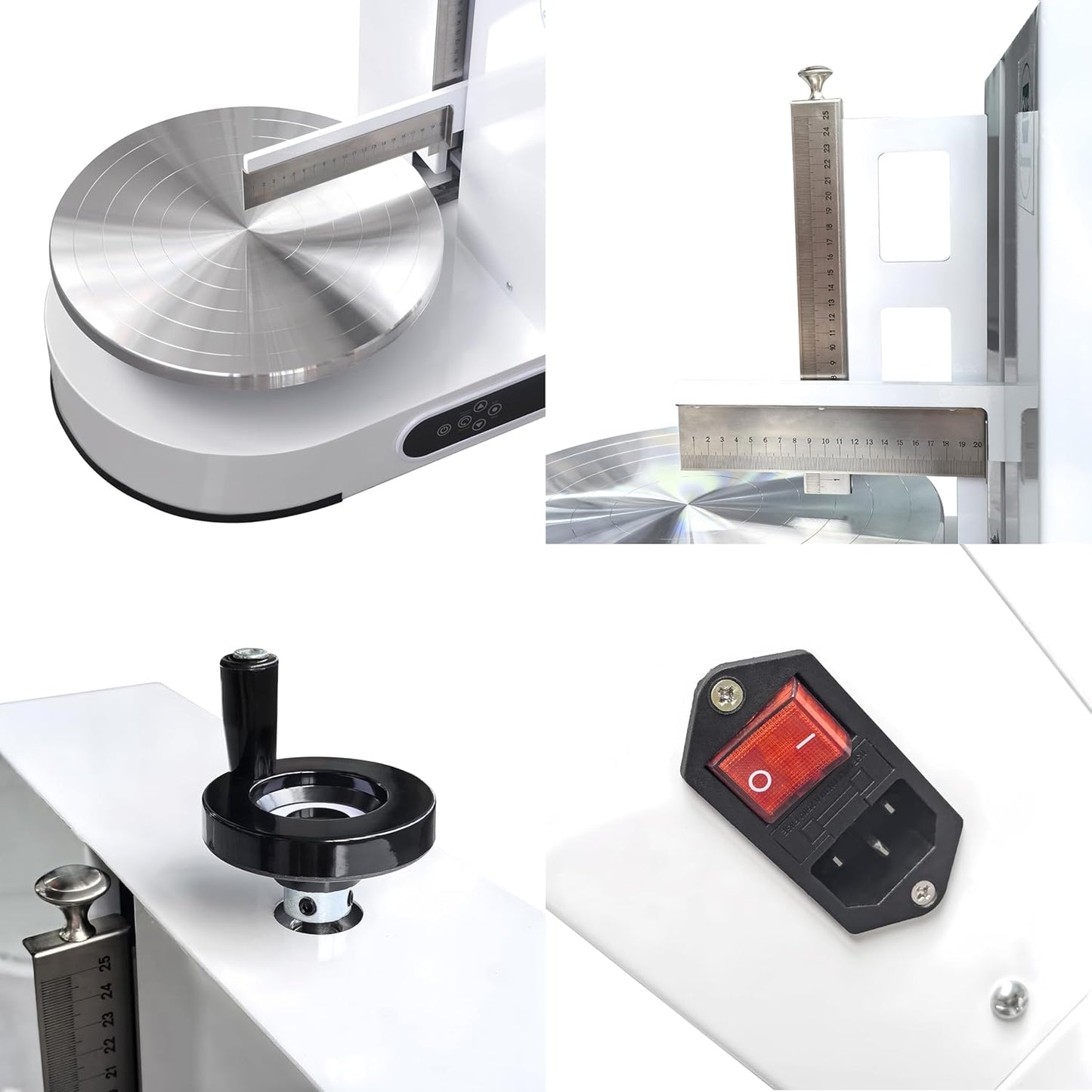 Semi Automatic Birthday Cake Smoothing Coating Machine, AC110V 6-14in Cake Cream Spreading Machine, Cakes Decorating Cream Coating Machine Turntable with Graduated Scraper, Baking Supplies (White)