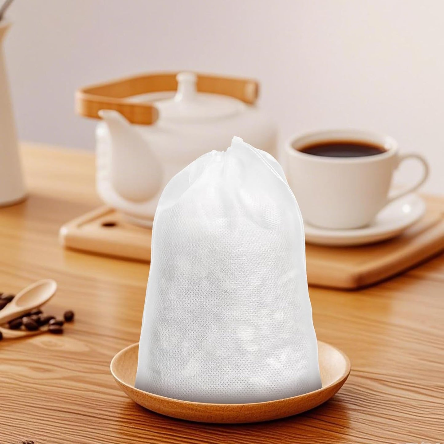 PINGEUI 300 PCS Cold Brew Bags, Coffee Filter Bags with Drawstring, White Fine Mesh Brewing Bags for Coffee, Tea