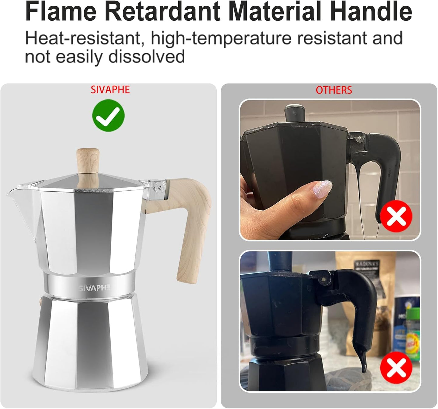 Sivaphe Aluminum Moka Pot 3 Espresso Cups, Percolator Espresso and Coffee Maker, Portable Stovetop Italian and Cuban Café Brewer for Home and Camping Sliver