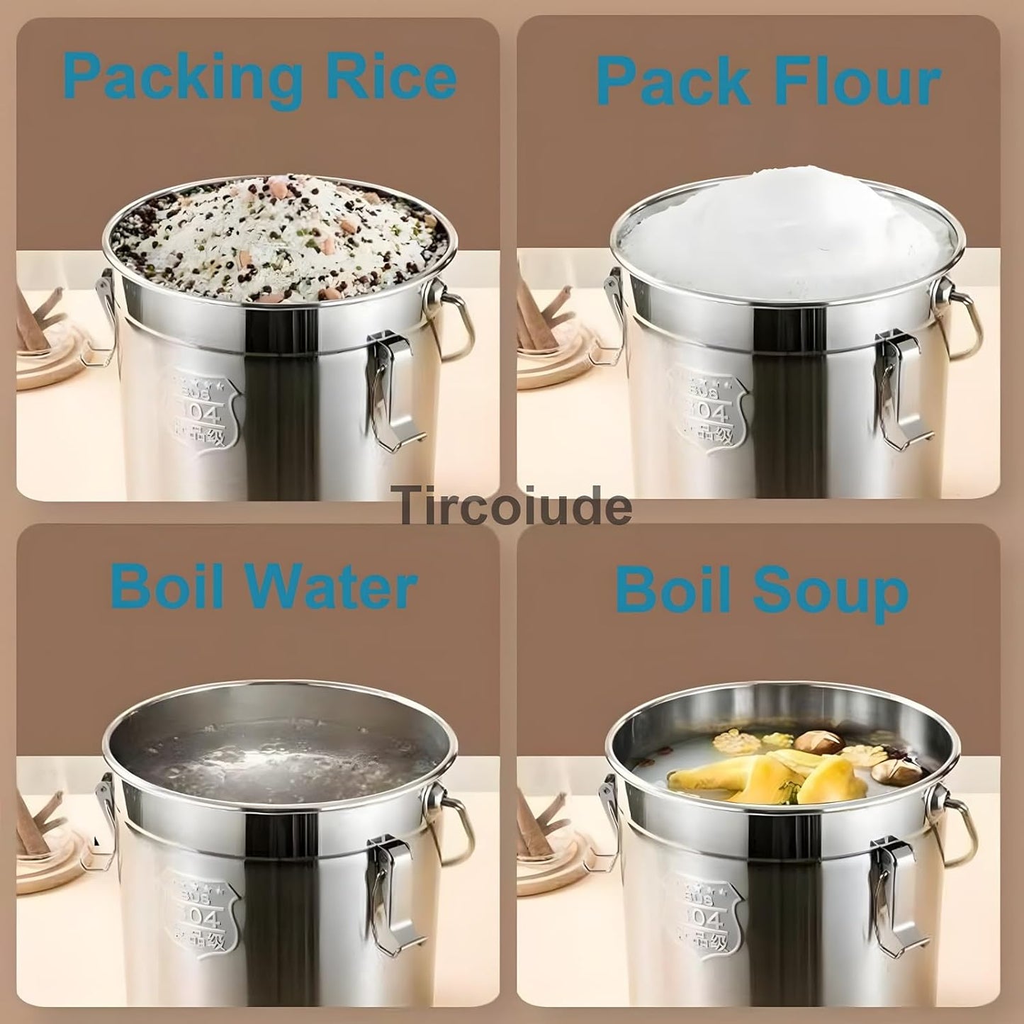 6L 1.5 gal Stainless Steel airtight Canister with Hand Airtight Lid Metal Storage Bucket, 304 Durable Food Storage Containers for Flour, Grain, Oil, Rice, Sugar Cereals Dispenser