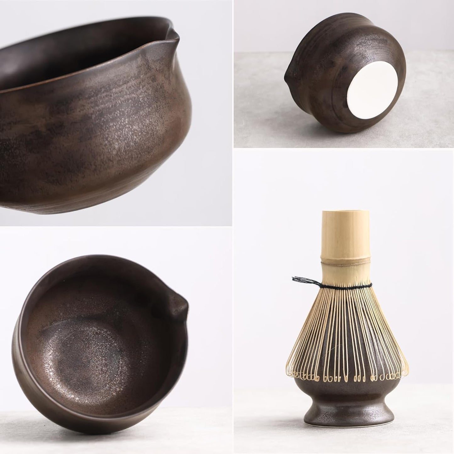 Matcha Set, Japanese Tea Set Includes Matcha Bowl with Spout, Matcha Whisk Holder (chasen), Bamboo Matcha Whisk and Bamboo Scoop, Ceramic Matcha Kit for Tea Lovers