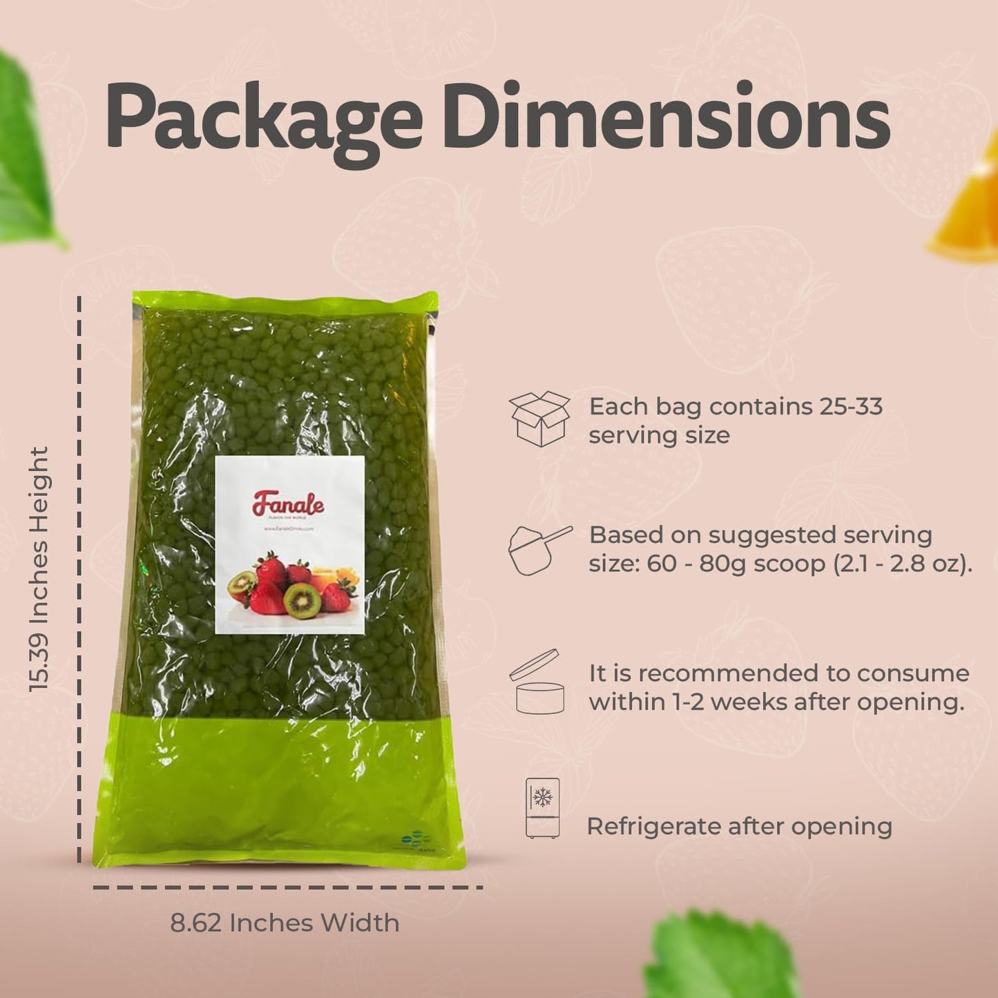 Fanale Matcha Agar Agar Boba, Matcha Jelly Ball, Ready to Serve, Soft Chew Texture, Instant Boba Pearls for Bubble Tea, Frozen Yogurt, Shaved Ice & Dessert’s Topping (4.4 lbs/bag, 6 bags/case)