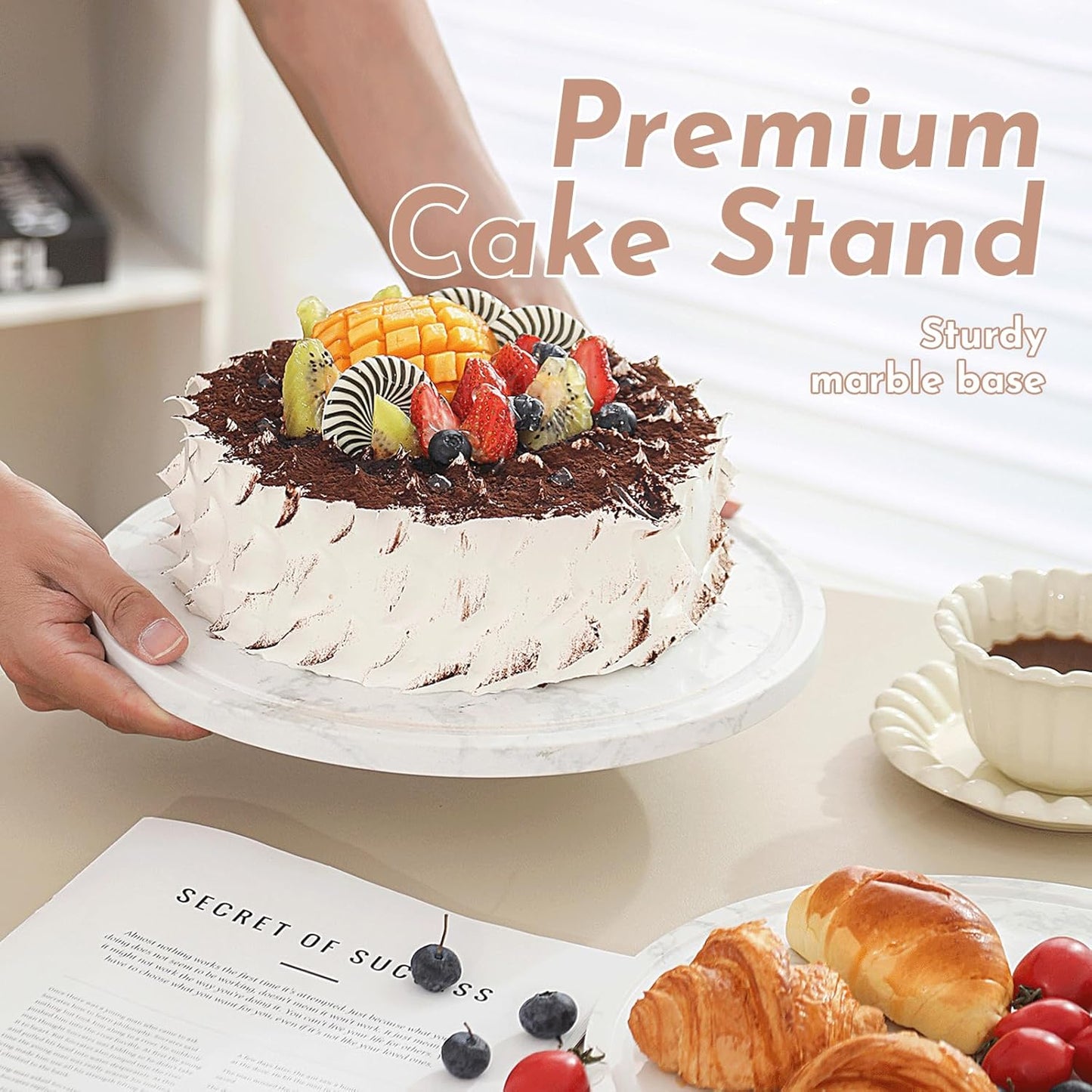 Marble Cake Stand with Acrylic Dome Lid, Cake Holder with Lid, Cake Plate Board for Party, Wedding, Cake Display Stand with Dome Cover,Charcuterie Boards for Cheese, Chips, Fruit