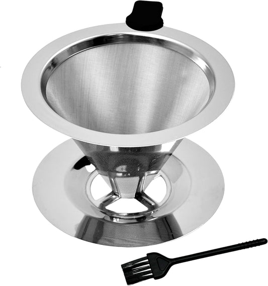 Pour Over Coffee Dripper, Reusable Stainless Steel Drip Cone Coffee Filter Double Layer Fine Mesh, Portable Coffee Maker for Eco-Friendly Brewing Paperless 1-2 Cup Solution