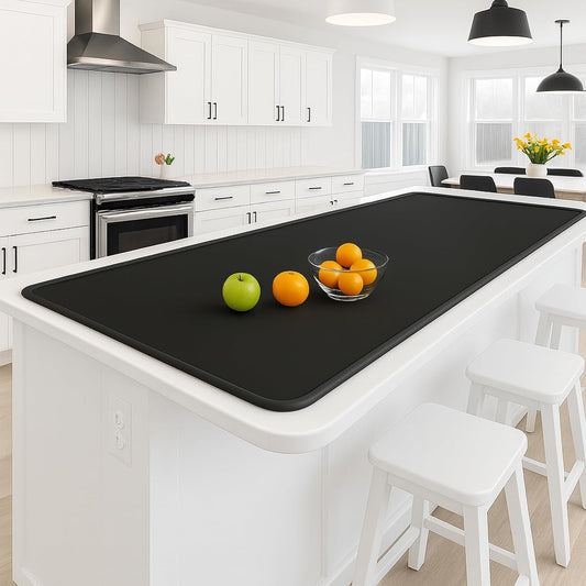 Silicone Baking Mat 35.4"x23.6" Food Grade Silicone Mats for Kitchen Counter Large Countertop Protector Mat with Edge Heightening Non-slip Heat Resistant Mats for Countertop Easy Clean(Black)