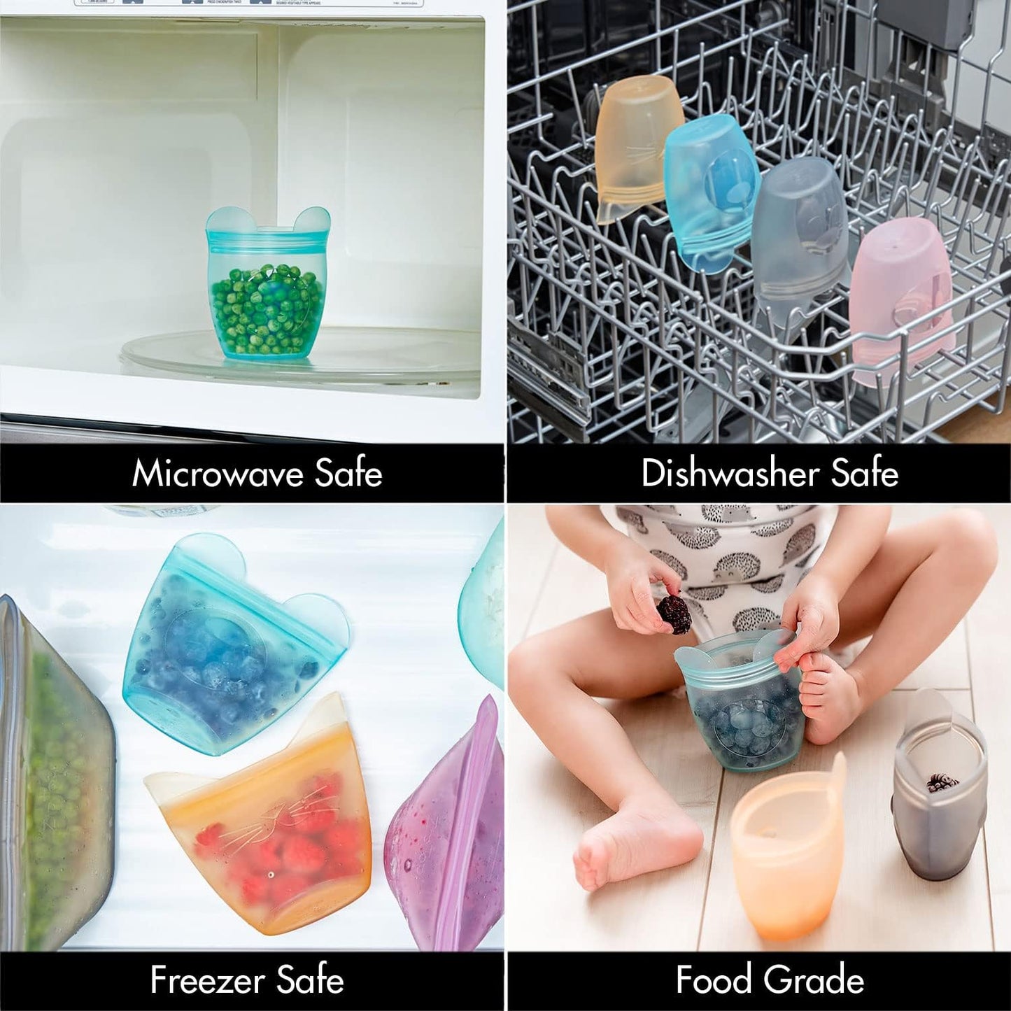 Zip Top Reusable 100% Silicone Baby + Kid Snack Containers - The only containers that stand up, stay open and zip shut! No Lids! Made in the USA - Pink Pig