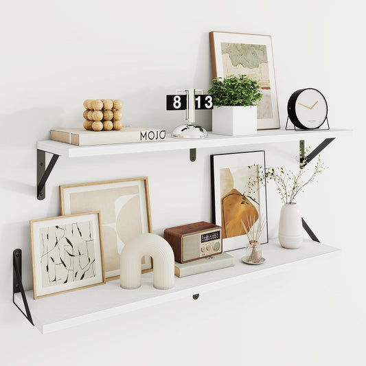 Dreamland White Floating Shelf 36 inch, 36W x 8D Wall Mounted Shelves Set of 2, Wide Display Ledge Shelf with Sturdy Metal Brackets for Living Room, Bathroom, Bedroom and Kitchen