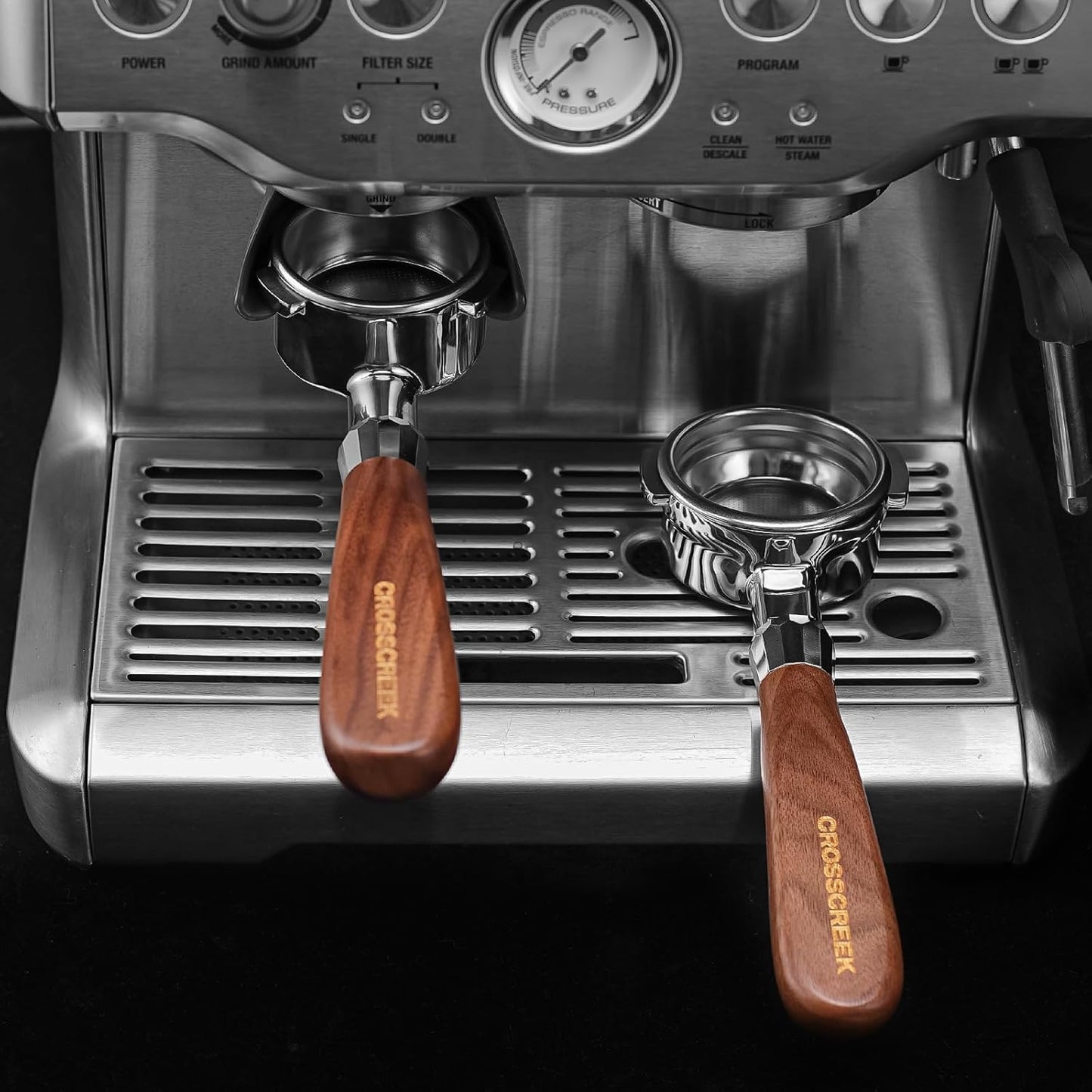 Espresso Portafilter | 54mm Bottomless Portafilter with 3 Ear and Walnut Handle | Fits 54mm Breville Bambino/Barista/Infuser BES450, BES500, BES880, BES810BSS, BES860XL, BES870XL, BES878