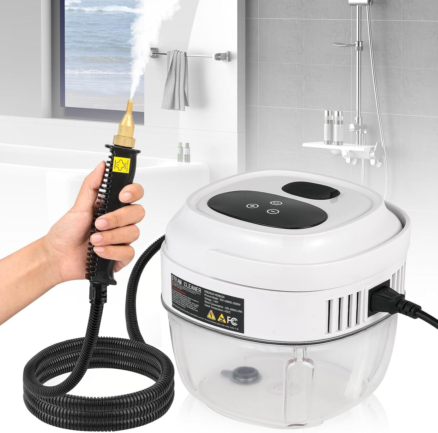 Moongiantgo Handheld Steam Cleaner 2500W High Pressure 1.5L Steamer for Cleaning, Portable Steam Cleaner for Home Kitchen Bathroom, Steam Cleaner for Car Detailing Grout Tile (White)